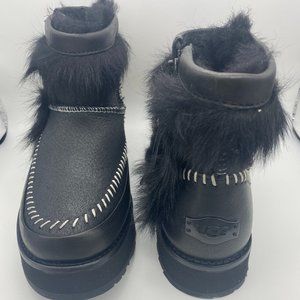 UGG Fluff Punk Leather & Sheepskin Boots Black